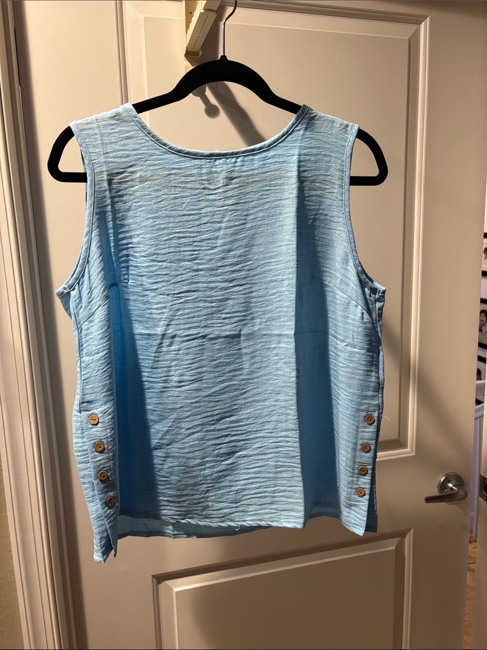 Light Blue Sleeveless Button-Accent Women's Top